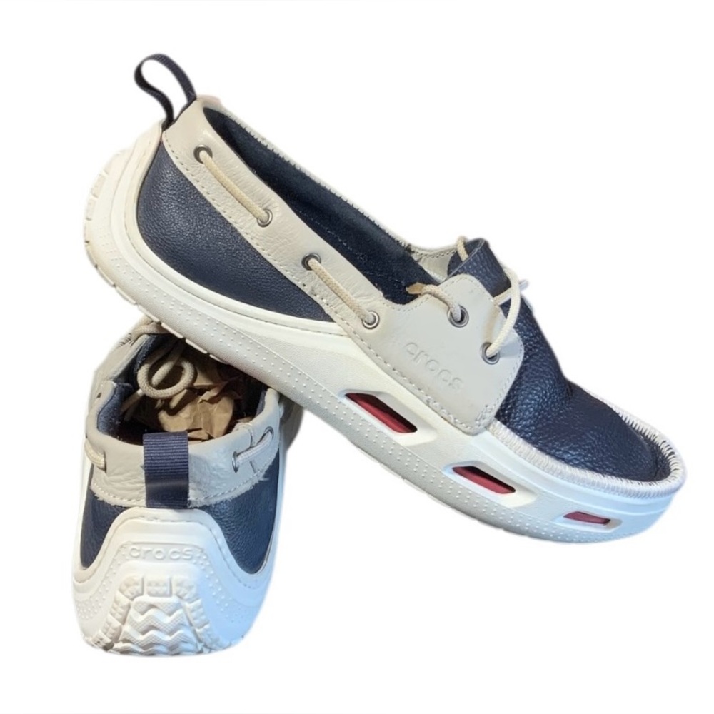 Crocs Cove Sport Navy White Gray Comfort Boat Shoes Slip-On Nautical Mens 10